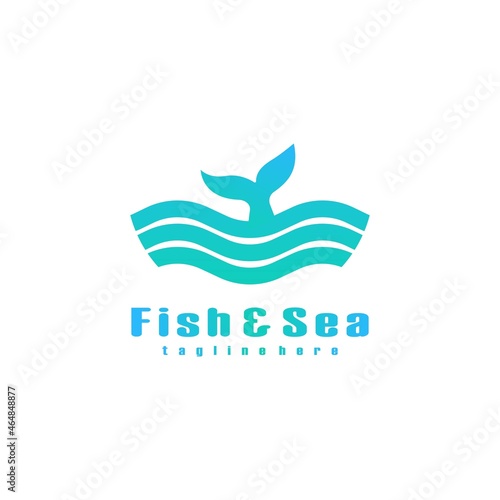 Fish With Waves Logo. Suitable for Ocean Logo and Sea Food Logo. Template Elements Icons Vector Design