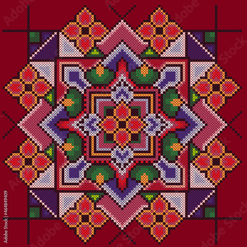 Cross stitch embroidery, national Ukrainian pattern, ornament, vector.