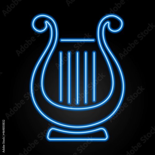 Lyre neon sign, modern glowing banner design, colorful modern design trend on black background. Vector illustration.