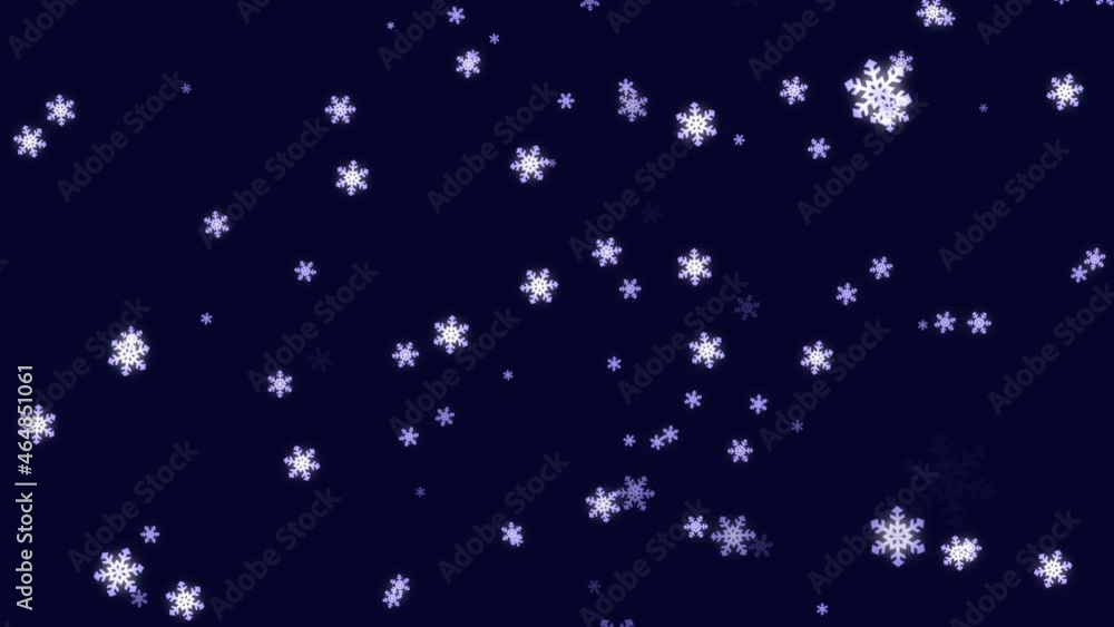 Animation of falling light white snow. Snowflakes of different sizes and shapes. Snowfall on dark blue background. High quality FullHD footage Animation of falling light white snow. Snowflakes of different sizes and shapes. Snowfall on dark blue background. High quality FullHD footage