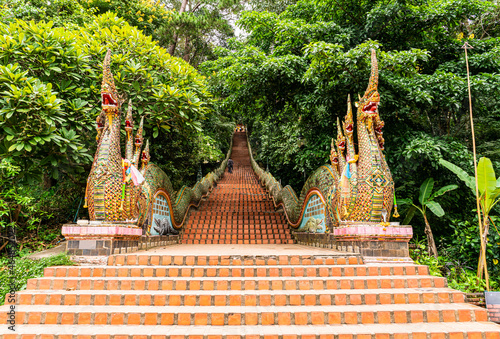 Obraz na płótnie Naga stairway at the entrance of Wat Phra That Doi Suthep, Chiangmai Thailand w salonie