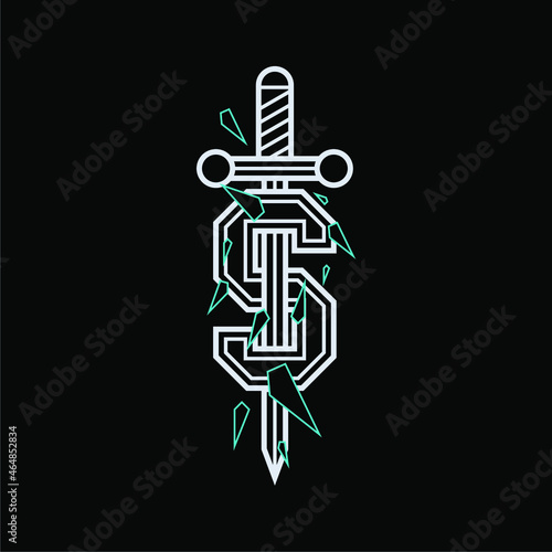Modern Letter S Sword, Apparel T-Shirt Design Illustration