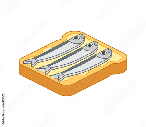 toast with fish. Herring bread isolated. Piece of bread with fish