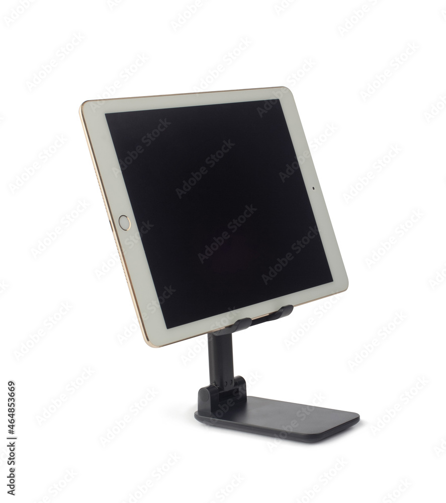 Tablet with blank screen on stand holder isolated on white background Tablet with blank screen on stand holder isolated on white background