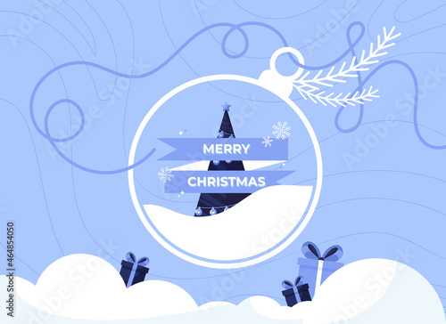 Merry Christmas background with Christmas ball. Celebration poster in flat design