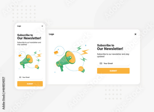 Subscription to newsletter pop up banner template for mobile and desktop version