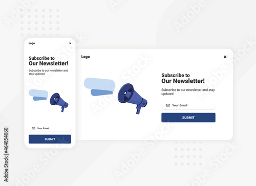 Subscription to newsletter pop up banner template for mobile and desktop version