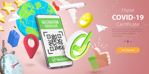 3D Vector Conceptual Illustration of Digital COVID Certificate, Health Passport or Green Pass