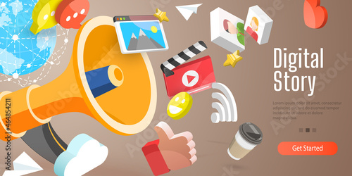 3D Vector Conceptual Illustration of Digital Story, Creating Creative and Quality Commercial Content