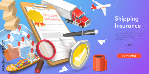3D Vector Conceptual Illustration of Shipping Insurance, Transportation Safety and Global Logistics
