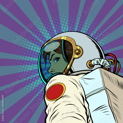 Following me, a female astronaut leads forward to the future