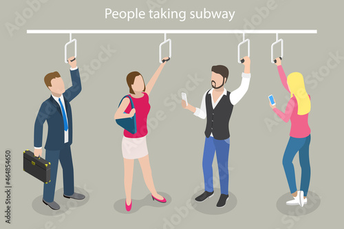 3D Isometric Flat Vector Conceptual Illustration of People are Taking Subway, Train or Bus, Public Transport and Urban Conveyance