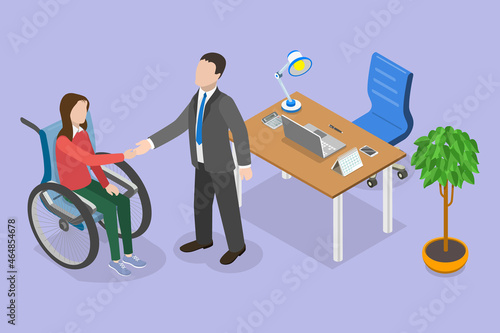 3D Isometric Flat Vector Conceptual Illustration of Hiring People With Disabilities, New Employee Job Interview