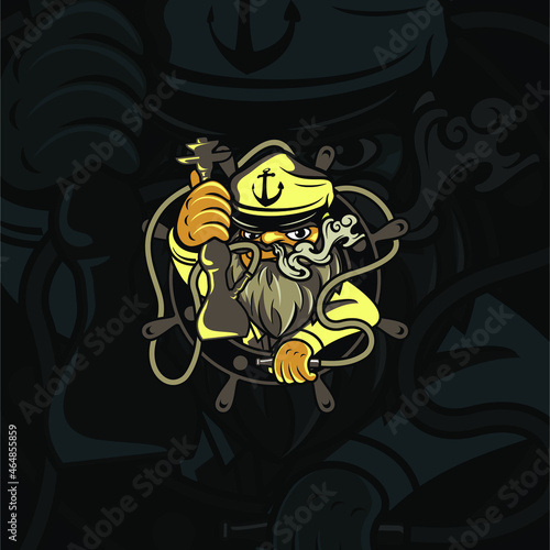 Boat Captain Hookah Mascot Logo