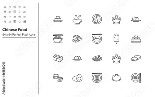 set of chinese food thin line icons, asian food