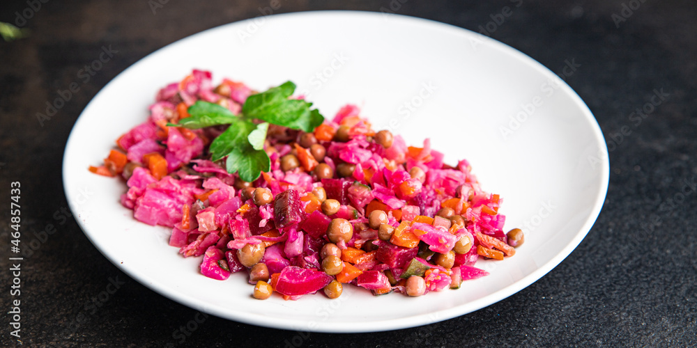 beetroot salad beet vegetables vinaigrette ready to eat meal snack on the table copy space food background rustic. top view keto or paleo diet veggie vegan or vegetarian food beetroot salad beet vegetables vinaigrette ready to eat meal snack on the table copy space food background rustic. top view keto or paleo diet veggie vegan or vegetarian food