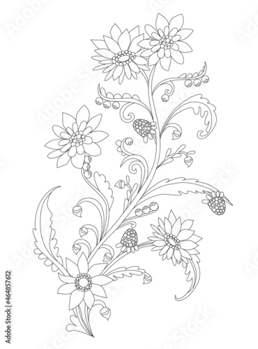 fancy flowering tree with berries for your coloring book