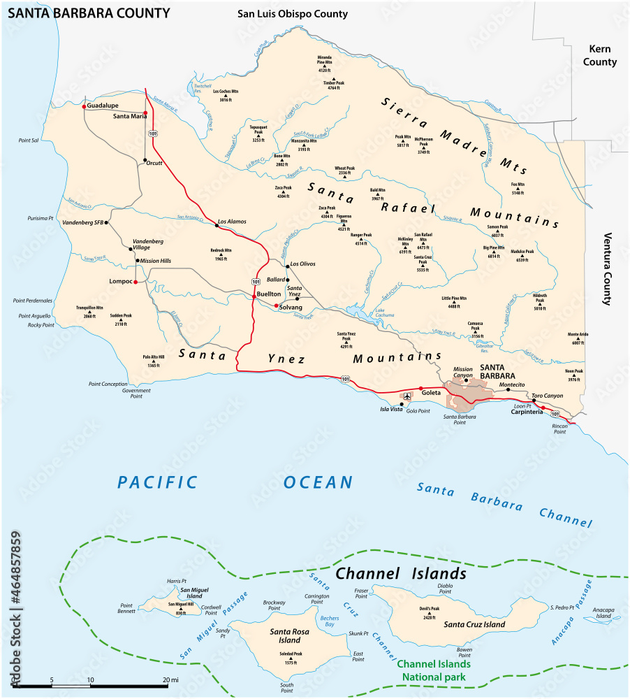 Fototapeta premium vector road map of California Santa Barbara County, United States
