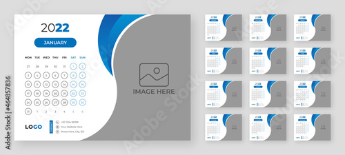 Modern 2022 Desk Calendar Design Template in Blue Color