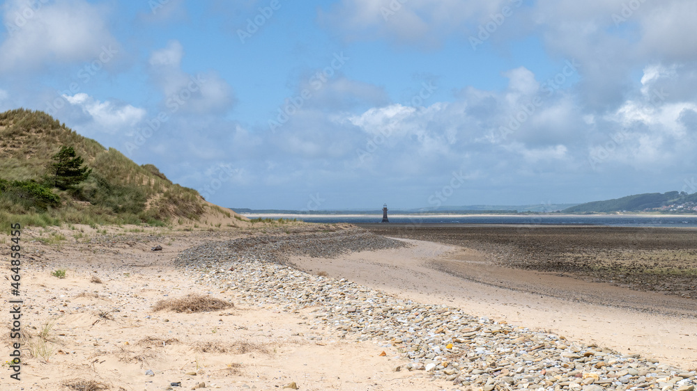 Whiteford beach and lighthouse, The Gower, Wales, UK