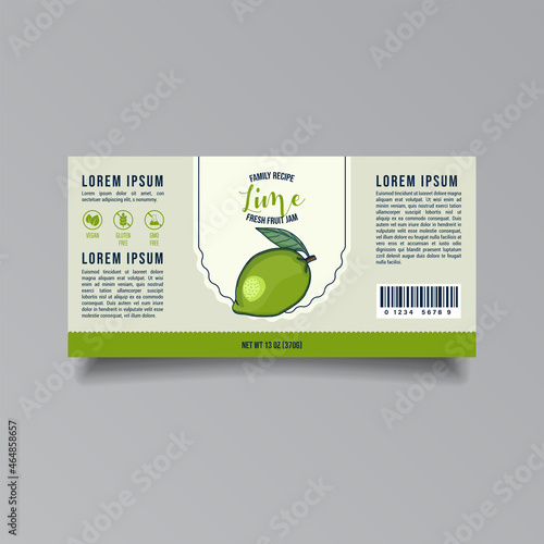 Lime jam label template. Modern vector packaging design layout. Isolated