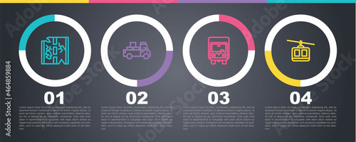 Set line Broken road, Delivery truck, cargo and Cable. Business infographic template. Vector
