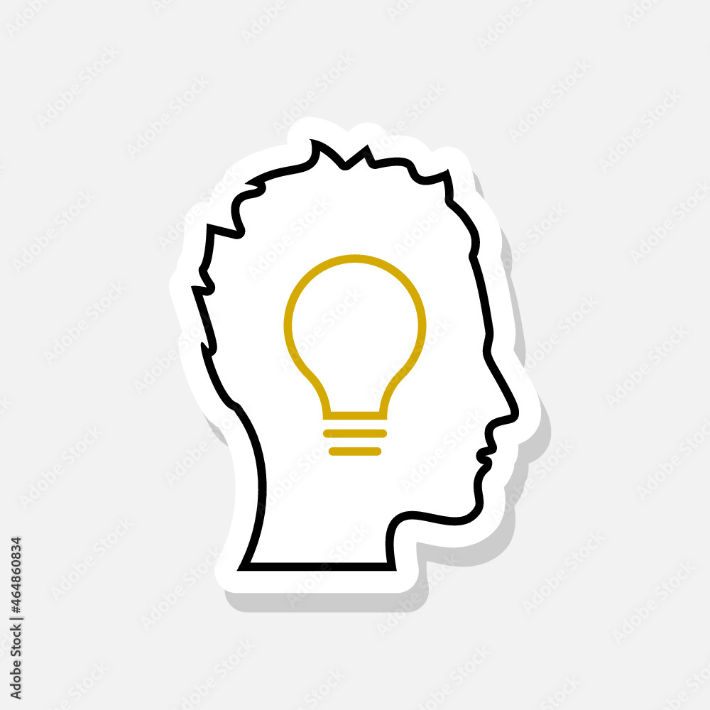 Human head creating idea sticker isolated on white background Human head creating idea sticker isolated on white background
