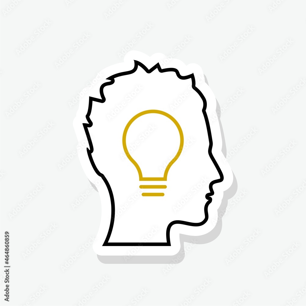 Human head creating idea sticker isolated on white background Human head creating idea sticker isolated on white background