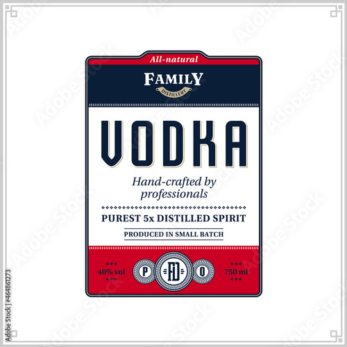 Vector vodka label isolated on a white background. Distilling business branding and identity design elements
