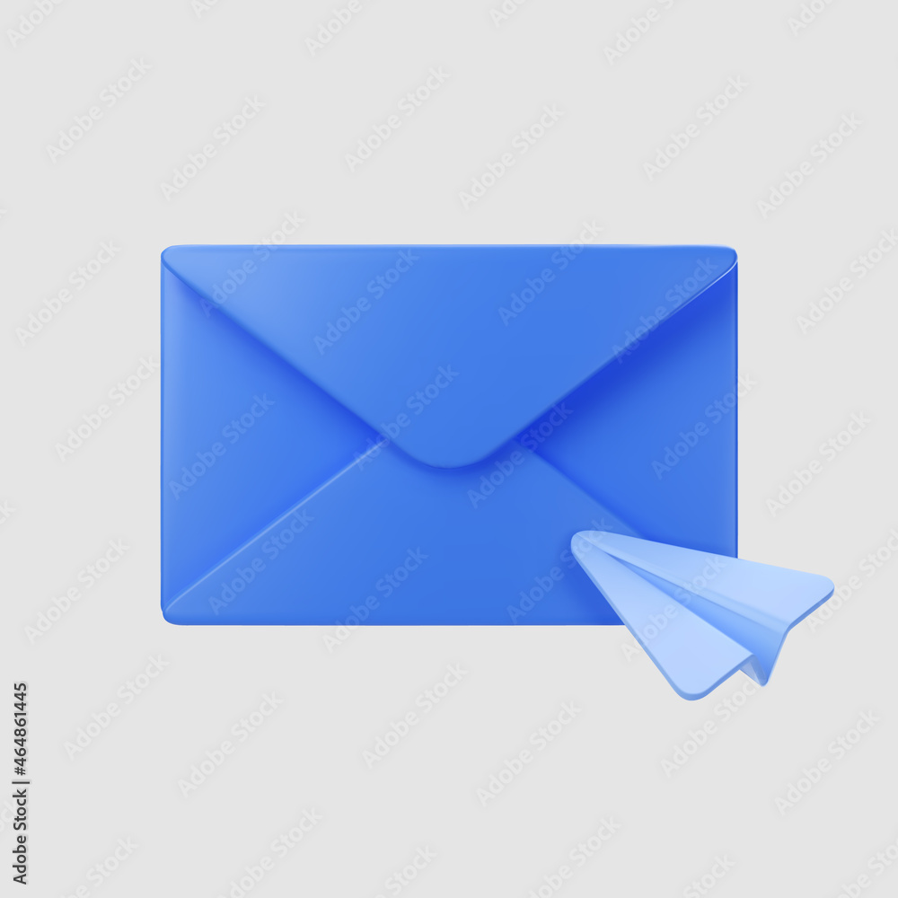3d blue closed mail envelope icon with paper plane isolated on grey background. Render new unread email notification. 3d realistic minimal vector 3d blue closed mail envelope icon with paper plane isolated on grey background. Render new unread email notification. 3d realistic minimal vector