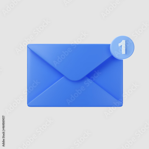 3d blue closed mail envelope icon with marker new message isolated on grey background. Render new unread email notification. 3d realistic minimal vector © janevasileva