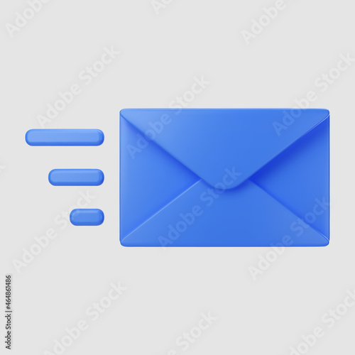 3d blue closed mail envelope icon isolated on grey background. Render new unread email notification. 3d realistic minimal vector