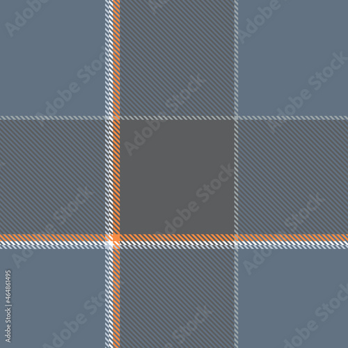 Seamless plaid pattern in blue, grey, orange and white.