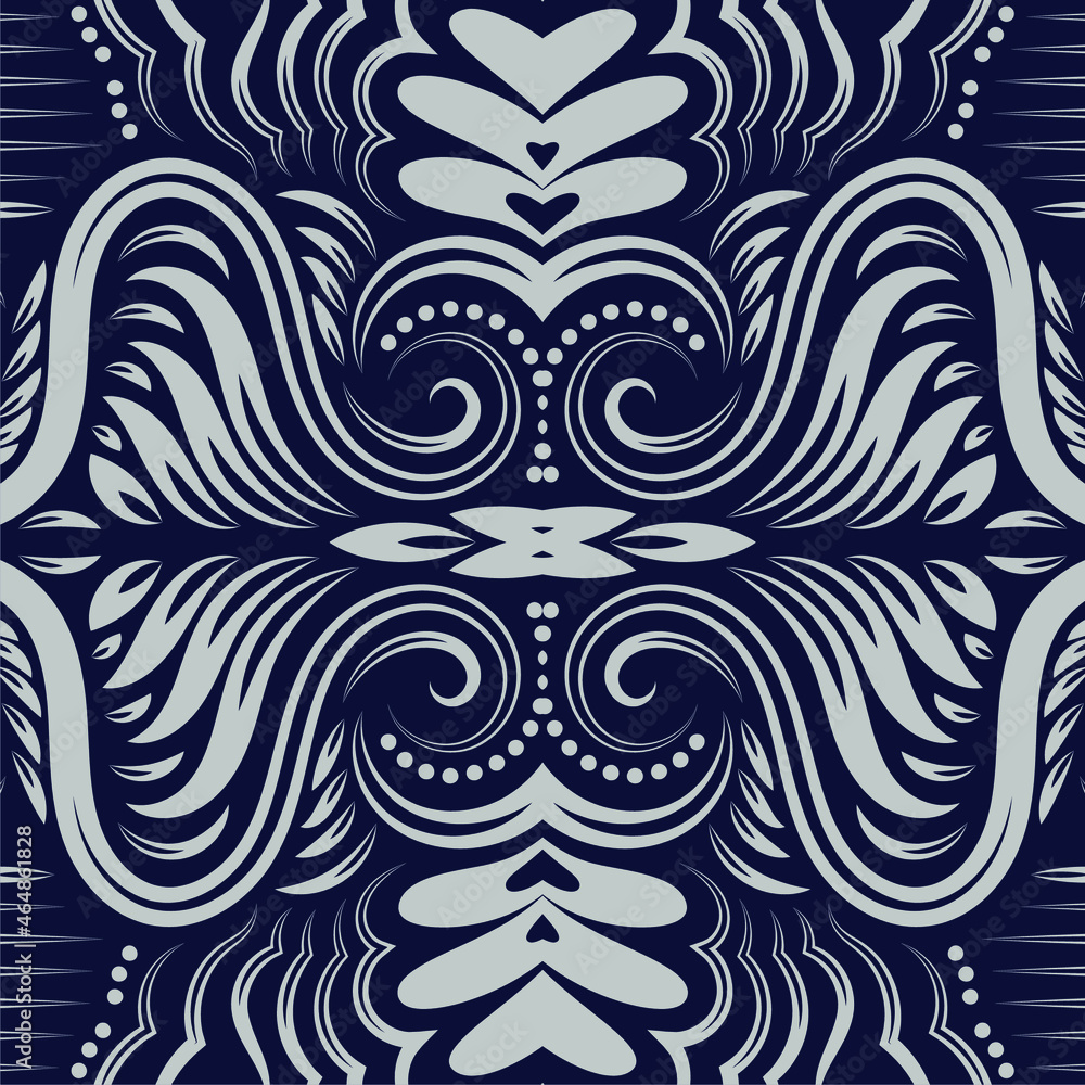 Fototapeta premium Monochrome Colored Baroque Damask Ornament Background Seamless Pattern