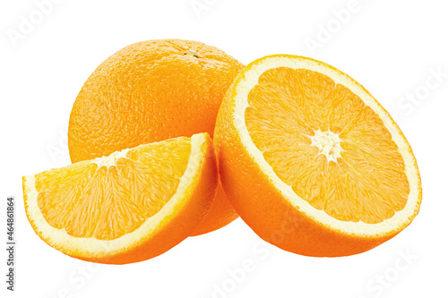 Tasty fresh ripe oranges isolated on white background. Healthy food.