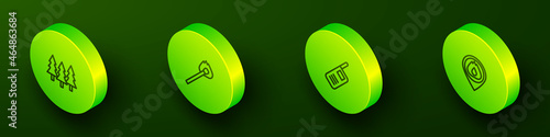 Set Isometric line Forest, Burning match with fire, Walkie talkie and Location flame icon. Vector