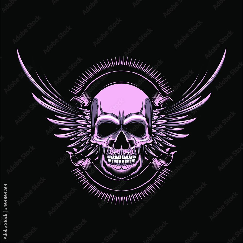 Vintage Skull And Wings Badge T-shirt Design Illustration