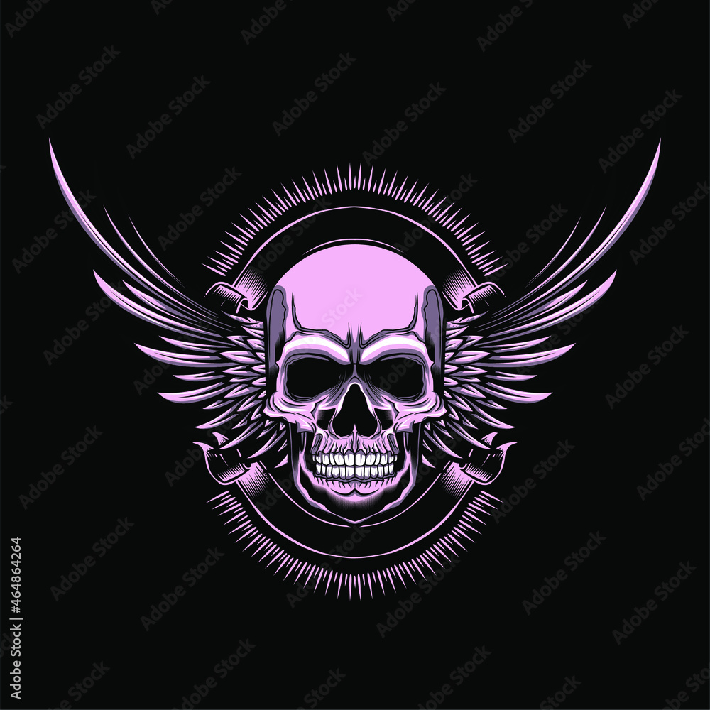 Fototapeta premium Vintage Skull And Wings Badge T-shirt Design Illustration