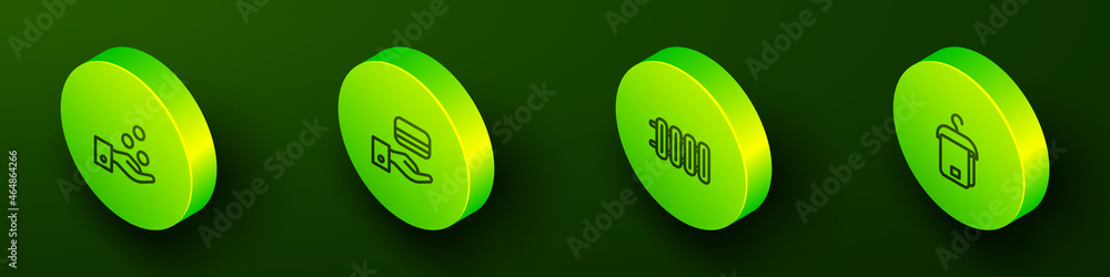 Set Isometric line Paying tips, Digital door lock, Heating radiator and Towel on hanger icon. Vector Set Isometric line Paying tips, Digital door lock, Heating radiator and Towel on hanger icon. Vector