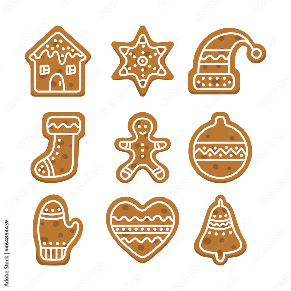set of cute cookies with icing, Christmas gingerbread set of cute cookies with icing, Christmas gingerbread