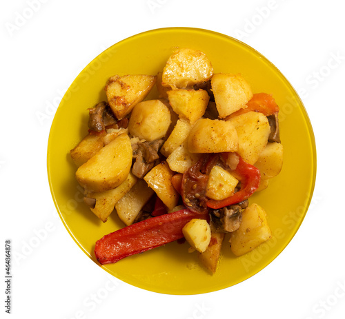 Yellow Plate with middle vegan vegeterian stew isolated