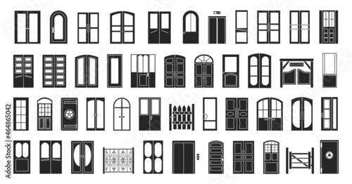Exterior door isolated vector illustration on white background . Vector black set doorway. Black set icon entrance door.