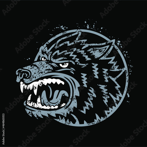 Vintage Roaring Angry Grey Wolf T-shirt Design illustration