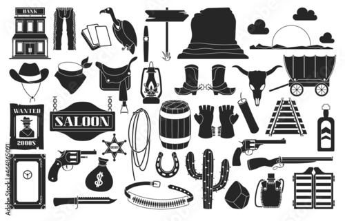 Wild west vector black set icon. Vector illustration western on white background . Isolated black set icon wild west.