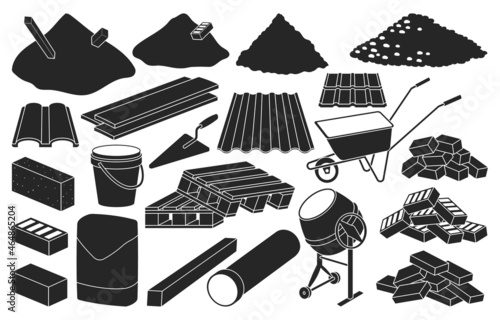 Construction material isolated black set icon. black vector set icon building tools. Vector illustration construction material on white background.