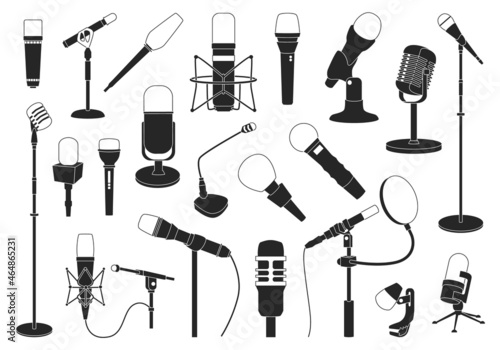 Microphone vector illustration on white background. Vector black set icon music mic. Isolated black set icon microphone .