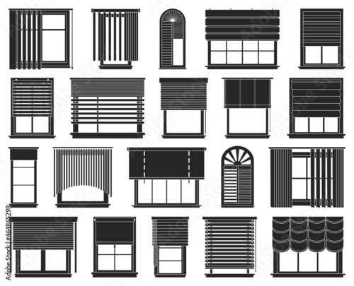 Window blind vector black icon set . Collection vector illustration on jalousie house white background. Isolated black illustration icon set of window blind for web design.