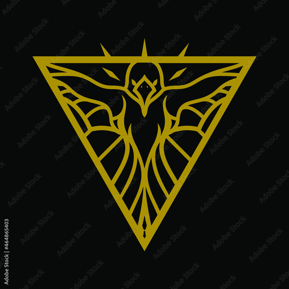 Esoteric Gold Colored Triangle Shape Raven Symbol Vector Ilustration