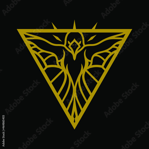 Esoteric Gold Colored Triangle Shape Raven Symbol Vector Ilustration