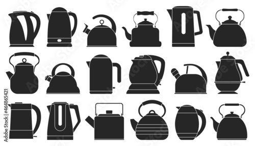 Kettle isolated black set icon. Vector black set icon electric teapot. Vector illustration kettle on white background.